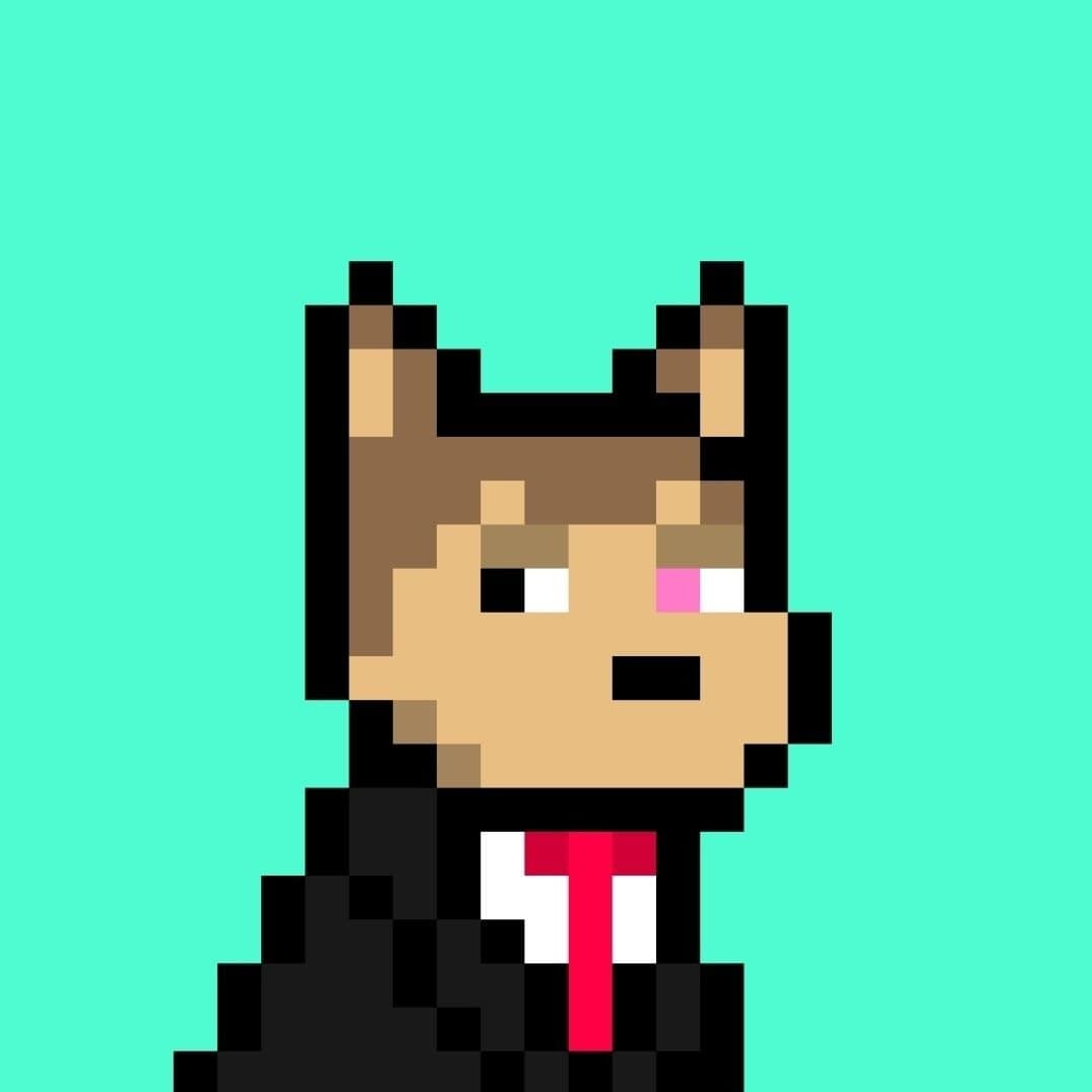 RealMJMetaX official pixel portrait — @realmjmetax Pixel portrait used by RealMJMetaX (@realmjmetax): a suited character with a red tie on a mint background